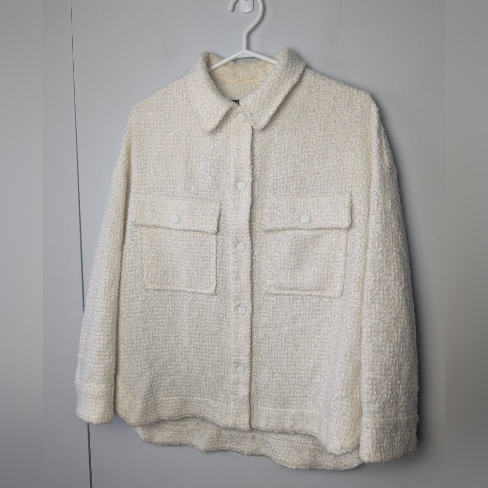 ZARA Women Tweed cream vest size XS Oversized fit very classic !